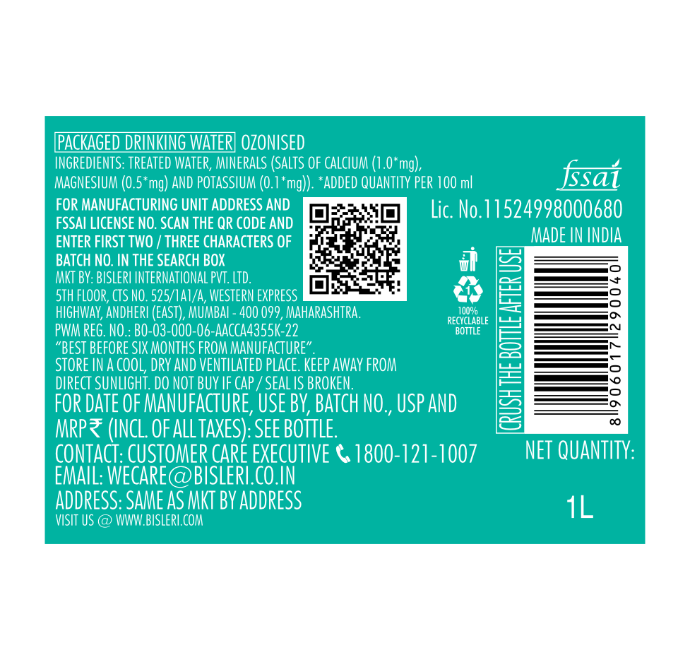 Bisleri Packaged Drinking Water 1 LTR (Pack of 12) - Image 3